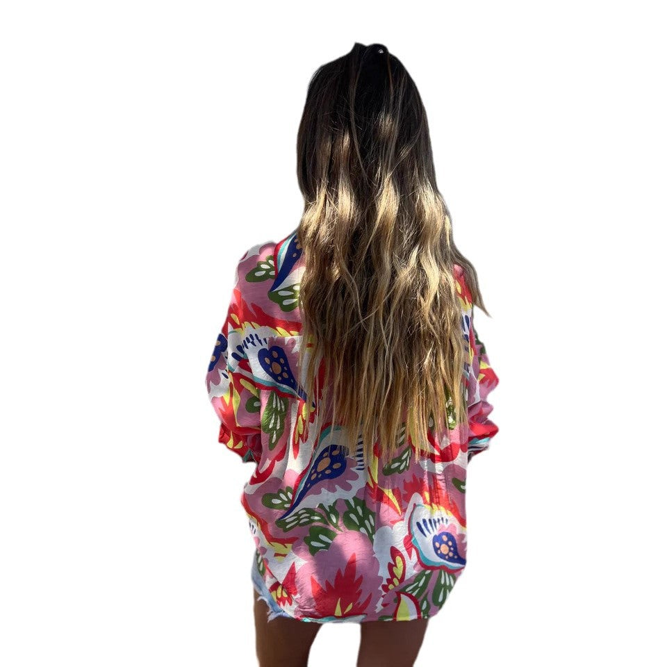 Women's Botanical Print Button-Down Shirt Ivyshape