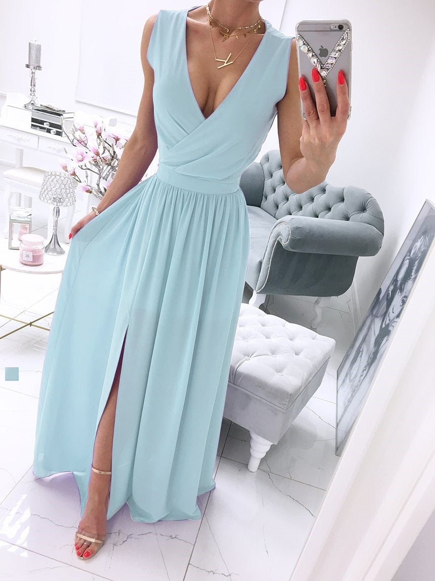 Women's maxi dress with elegant wrap design and side slit Ivyshape