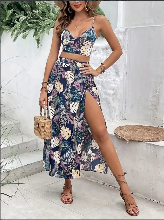 Women's Tropical Print Two-Piece Maxi Set Ivyshape