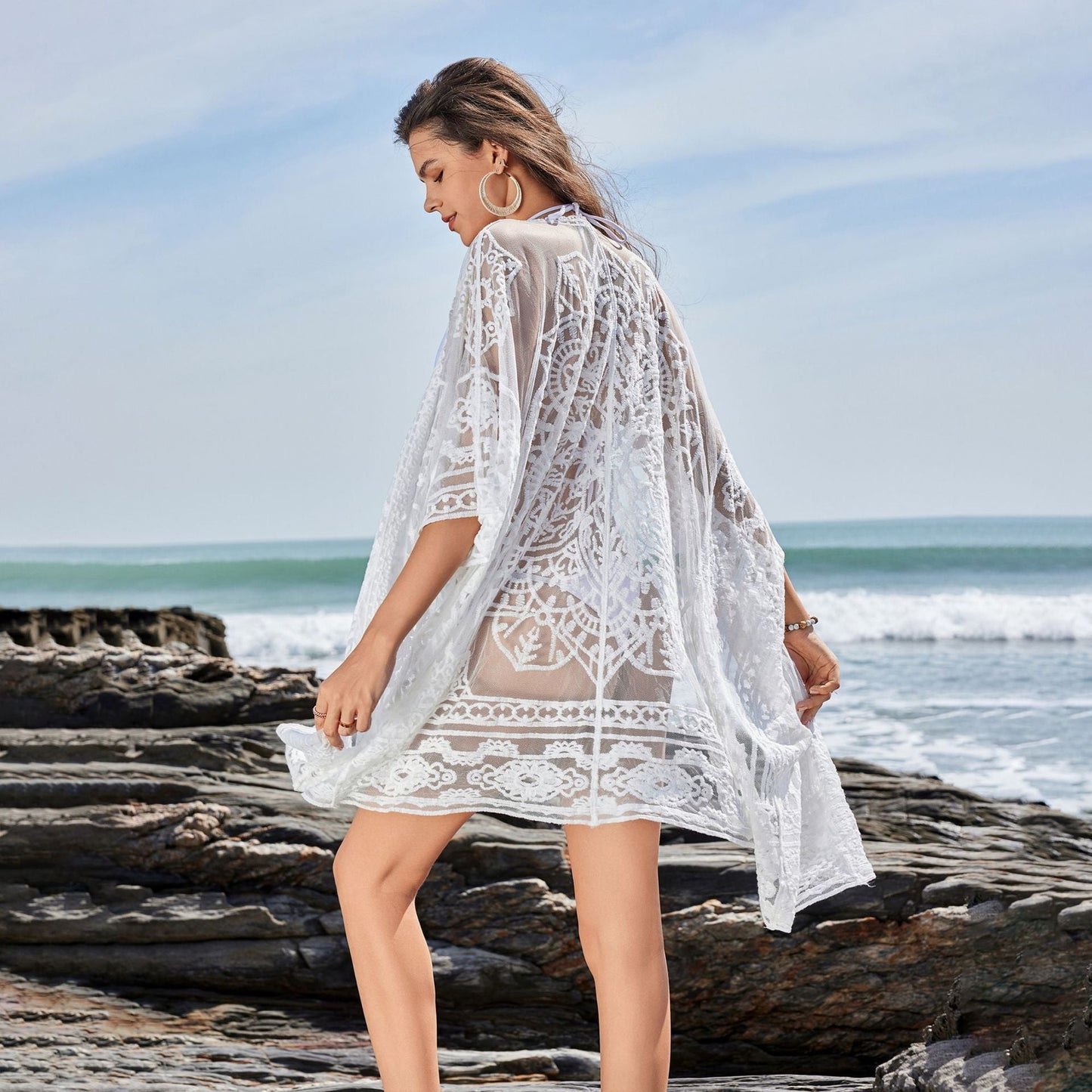 Women's Airy Lace Kimono Jacket Ivyshape