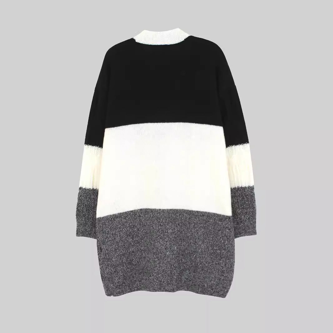 Women's casual knit cardigan with unique block design Ivyshape