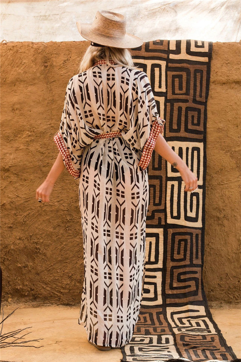 Ladies fashionable kaftan with artistic geometric pattern Ivyshape