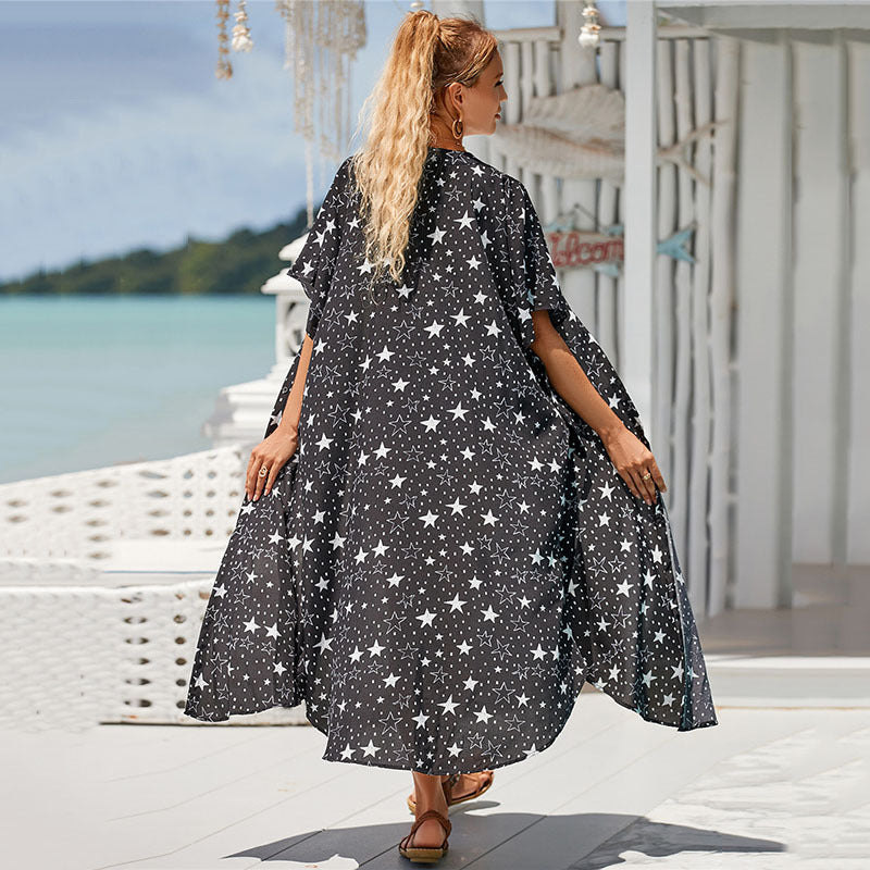 Ladies beach dress with unique leopard print and side slit Ivyshape