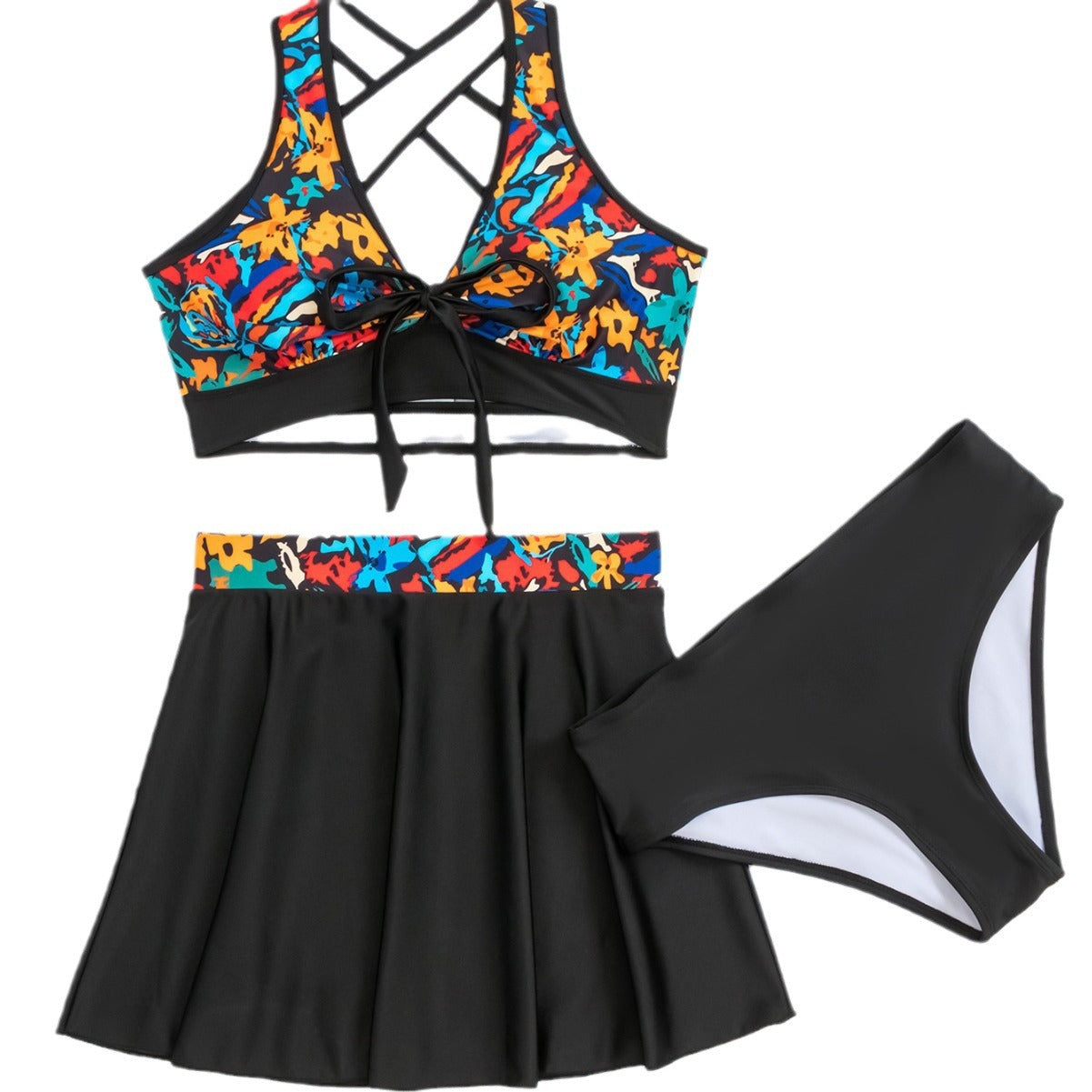 Ladies sporty bikini set with fashionable wrap skirt and colorful top Ivyshape