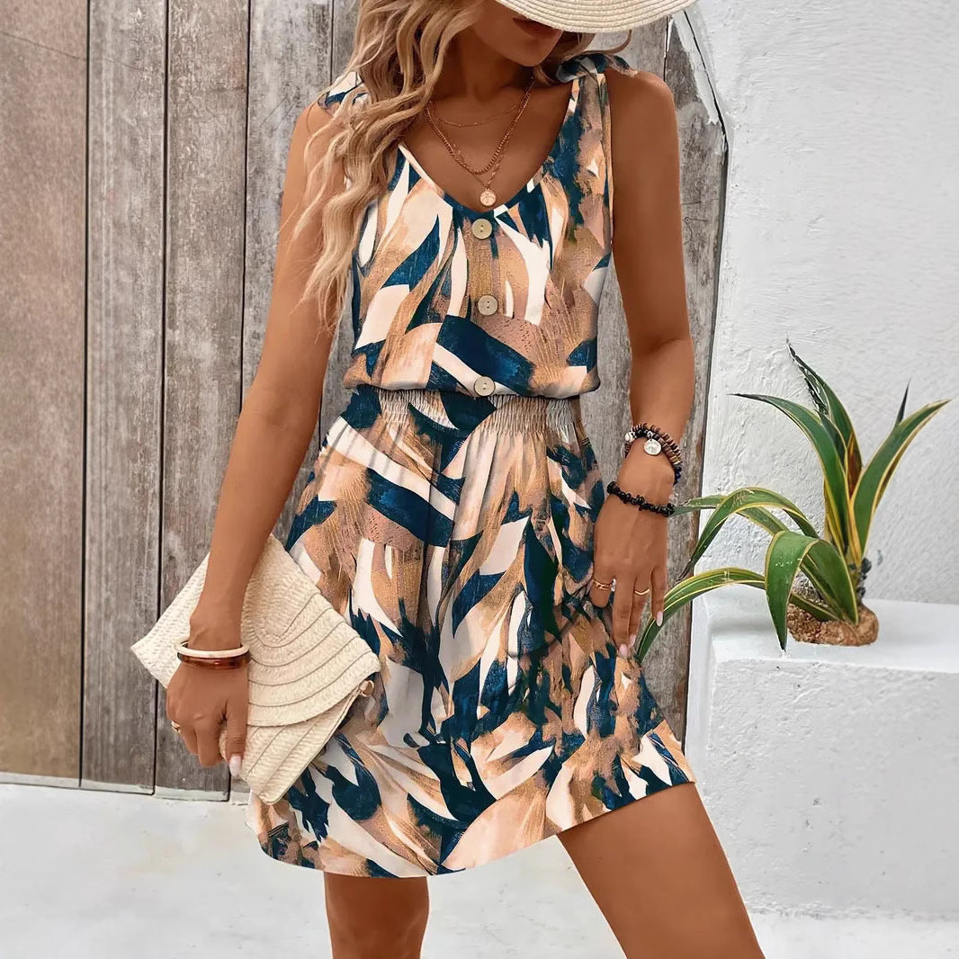 Ladies airy summer dress with button details and elastic waistband Ivyshape