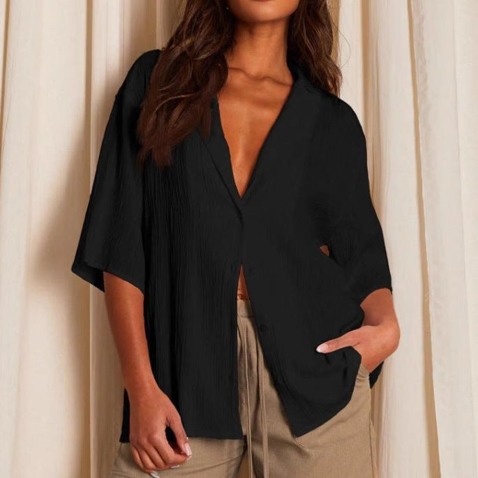 Ladies casual blouse with textured fabric Ivyshape