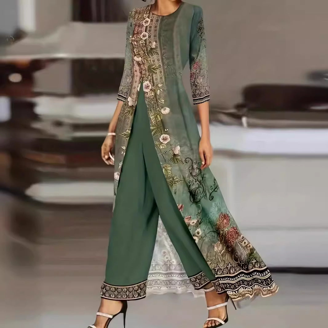 Women's Embroidered Long Kurta and Pants Set Ivyshape