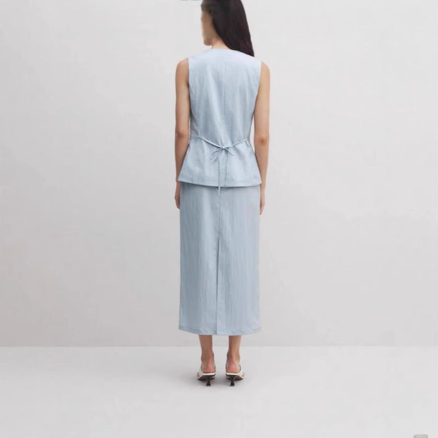 Ladies Elegant Maxi Dress with Chic Lacing and Lapel Ivyshape