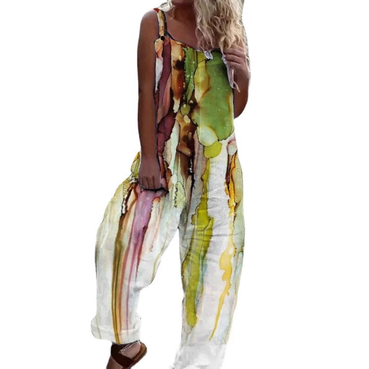 Women Artistic Floral Pattern Overall Ivyshape