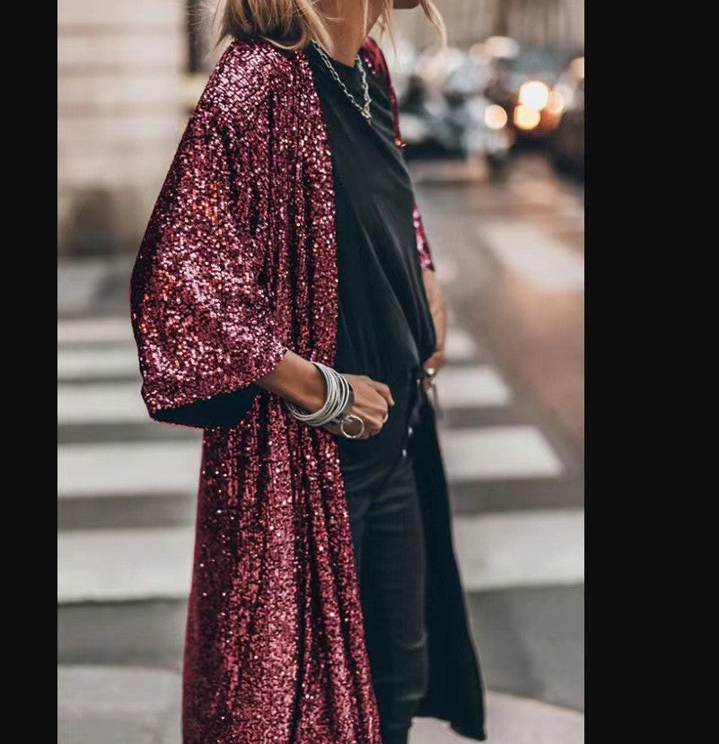 Ladies glittering kimono-style overlay with wide sleeves Ivyshape