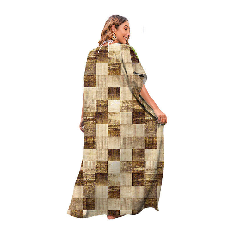 Ladies maxi beach robe with floral design and elegant side slits Ivyshape