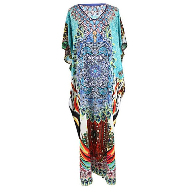 Ladies airy beach kaftan with intricate mandala pattern and wide sleeves Ivyshape