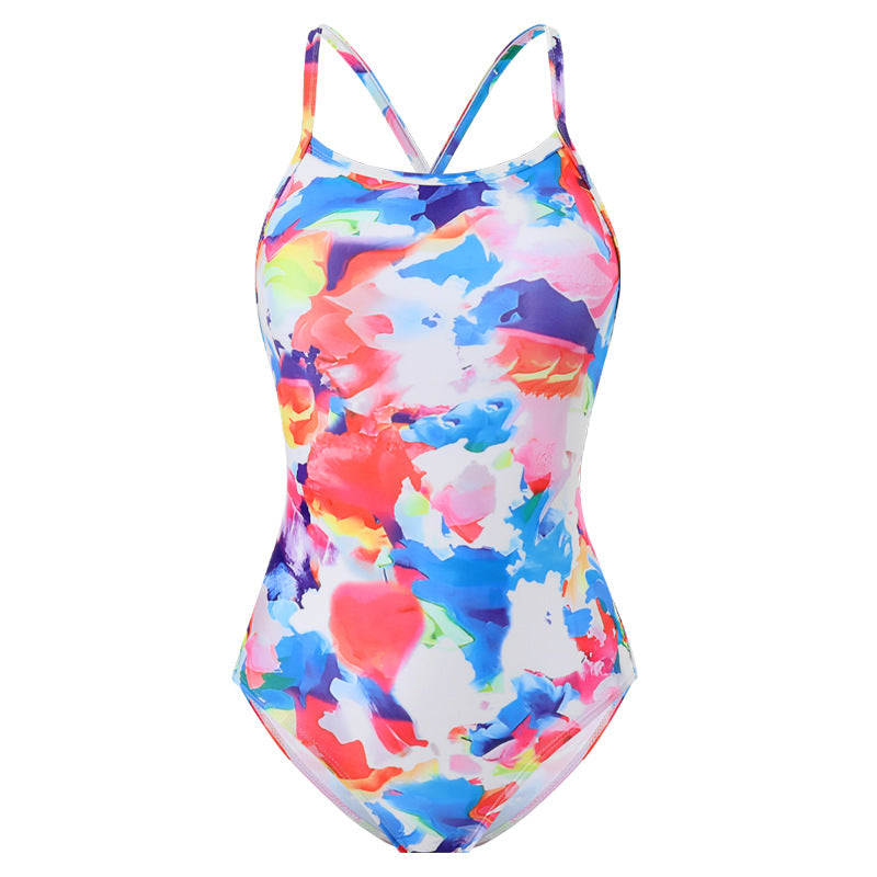 Ladies sporty one-piece swimsuit with stylish color pattern and adjustable straps Ivyshape