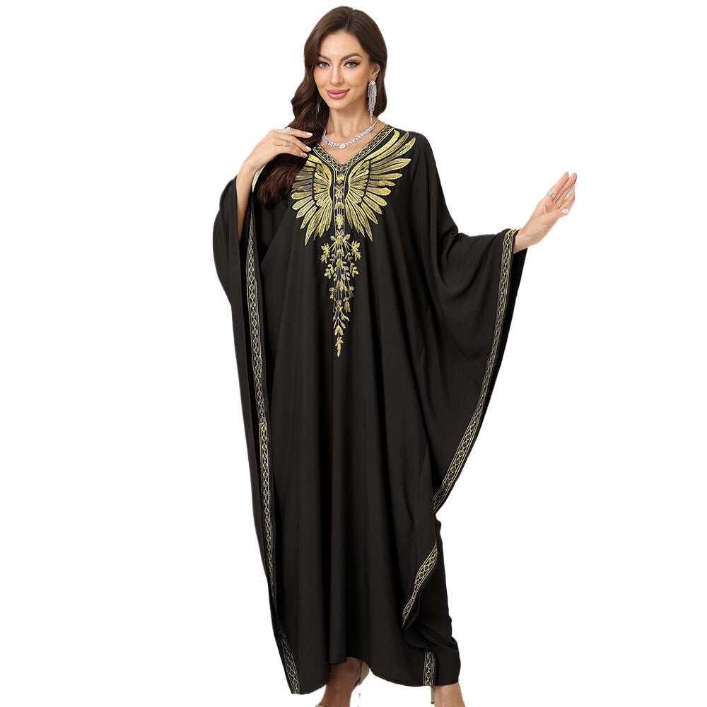 Ladies elegant kaftan with artistic feather design Ivyshape