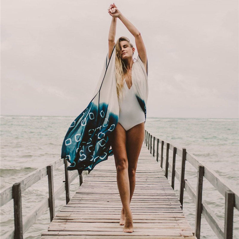 Women's beach top with flowing silhouette and handcrafted pattern Ivyshape