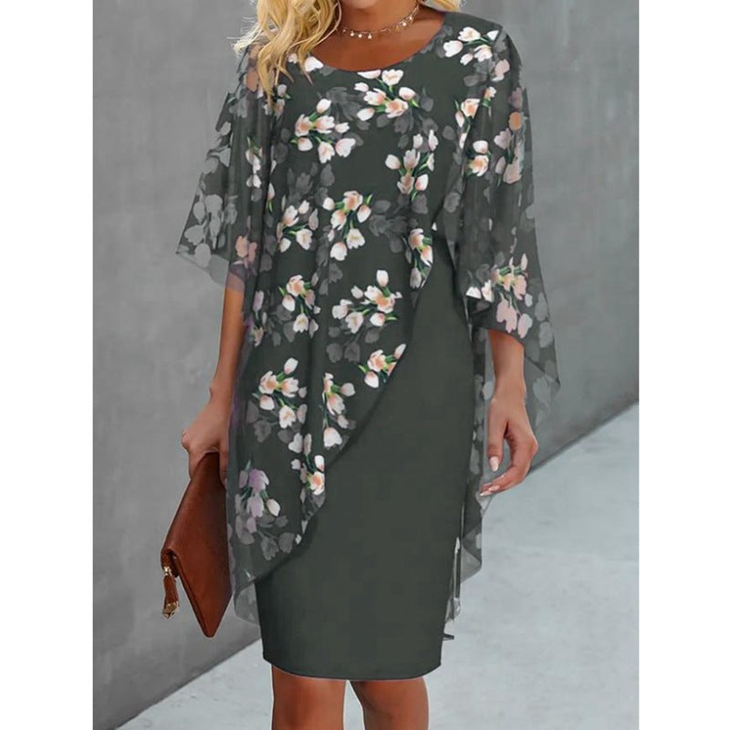Ladies maxi dress with floral overlay Ivyshape