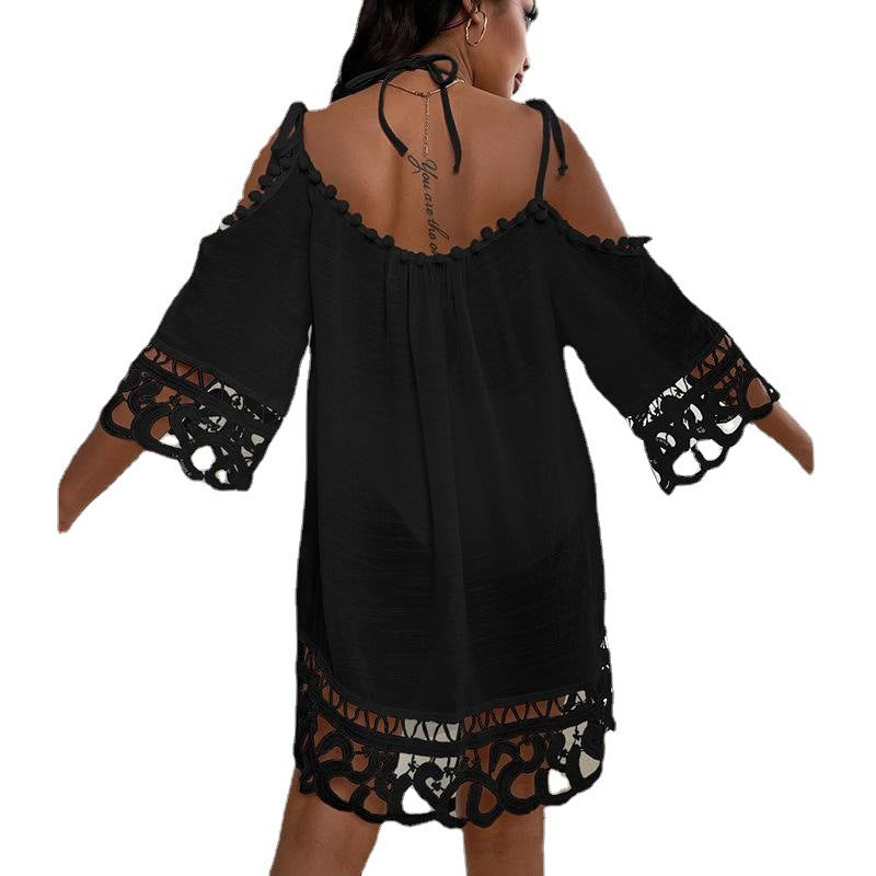 Women's Beach Cover-up with Refined Crochet Decorations Ivyshape