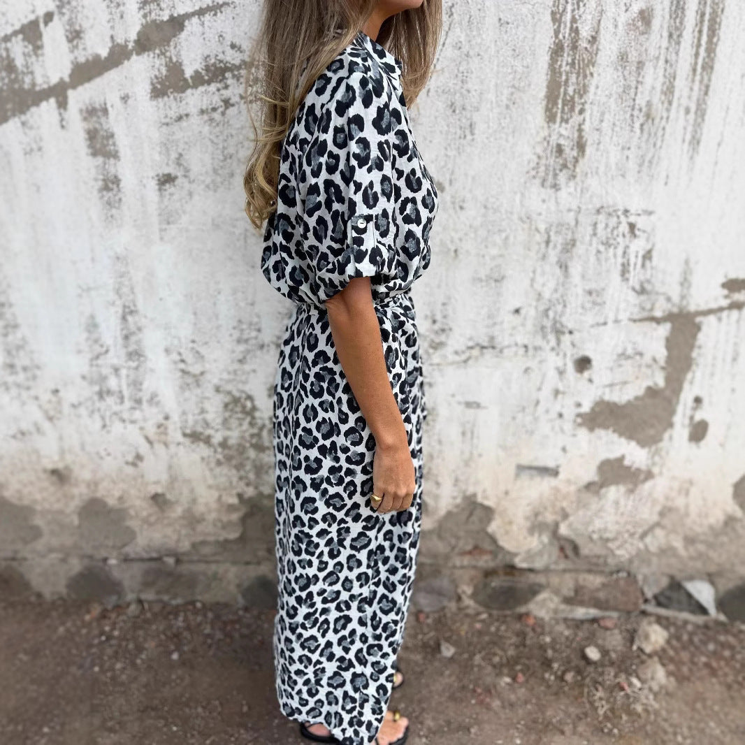 Ladies Maxi Dress with Belt Bag and Pockets Ivyshape