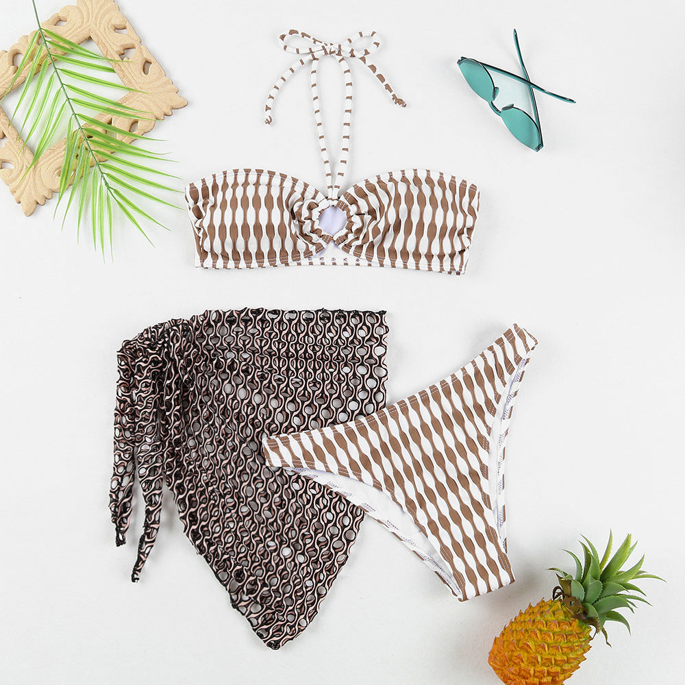 Women's bikini set with playful pattern and light mesh cover Ivyshape