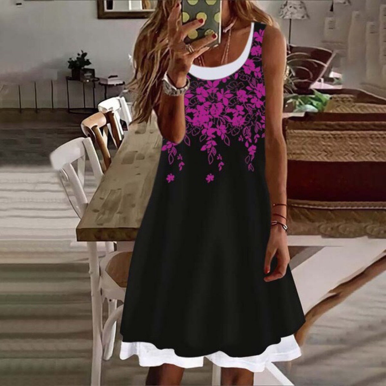 Ladies Floral Embroidery A-Line Dress Ivyshape
