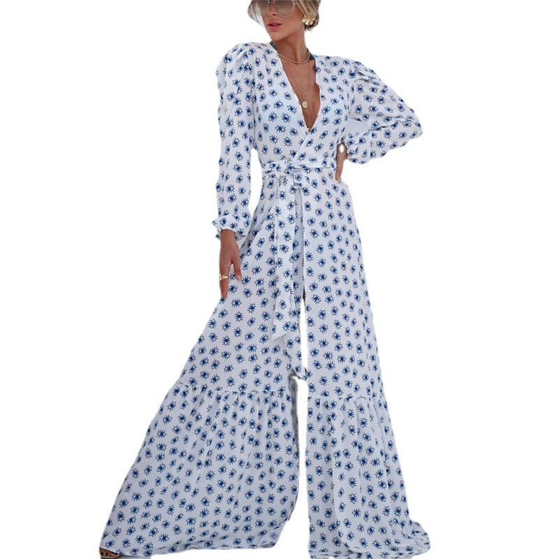 Women's maxi dress with floral wrap design and puff sleeves Ivyshape