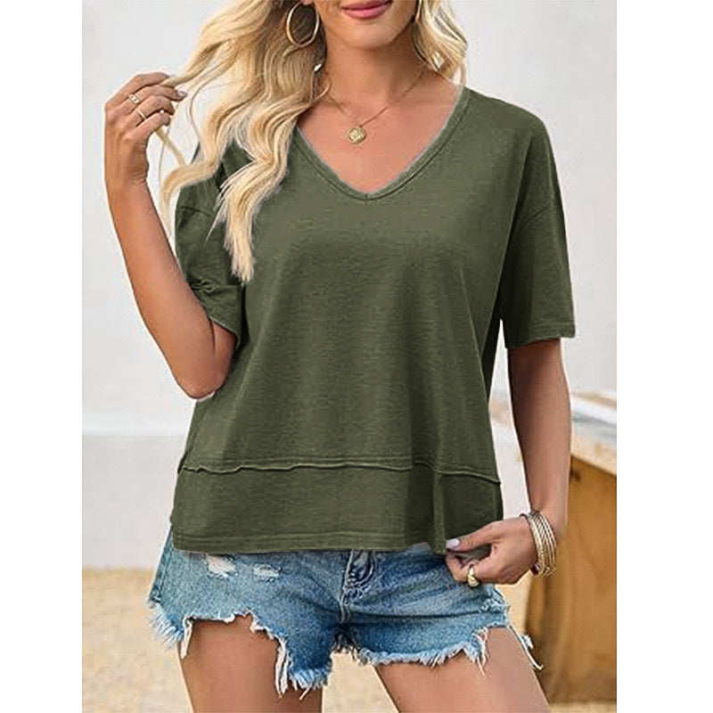 Women's Casual V-Neck Oversized T-Shirt Ivyshape
