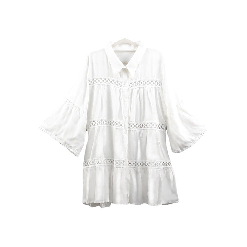 Women's lightweight shirt dress with lace accents and a loose fit Ivyshape