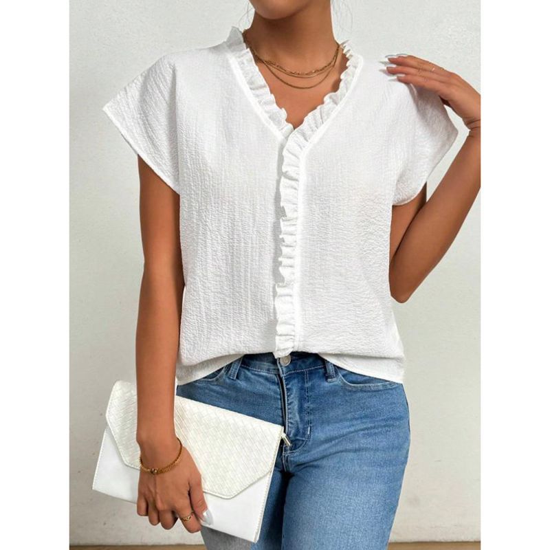 Women's blouse with ruffles and short sleeves Ivyshape