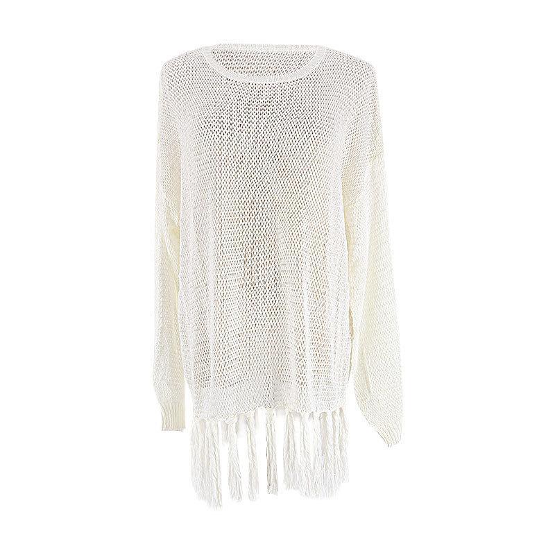 Women's crochet beach pullover with fringed details Ivyshape