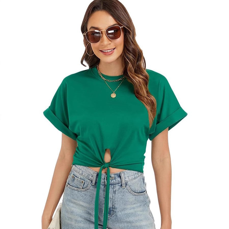 Women's Short Sleeve Top with Front Knot Ivyshape