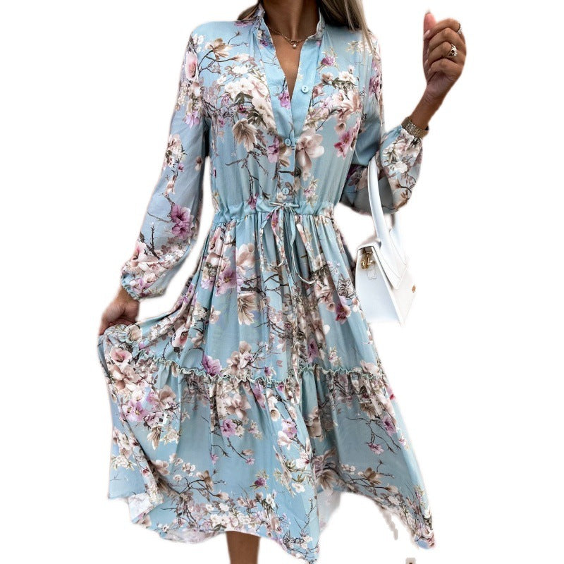 Women's blouse dress with floral details and waist belt Ivyshape