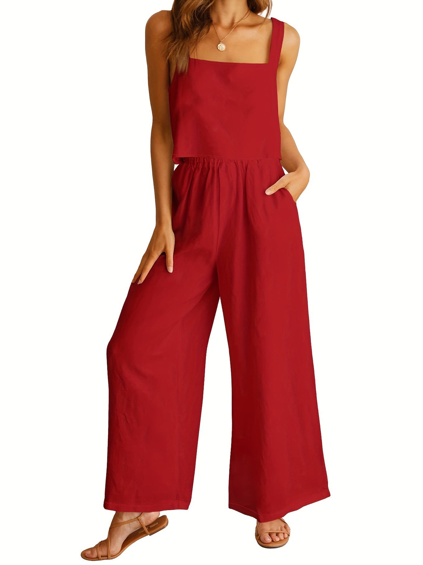 Women's jumpsuit with wide leg and adjustable straps Ivyshape