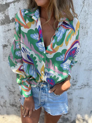 Women's Botanical Print Button-Down Shirt Ivyshape