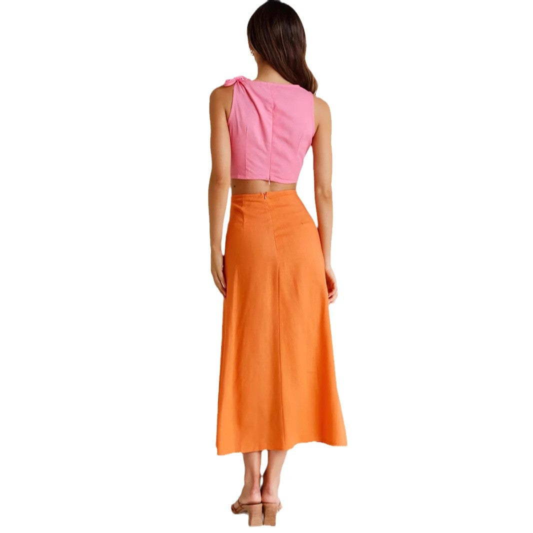 Women Chic Two-Piece Crop Top and Maxi Skirt Set Ivyshape