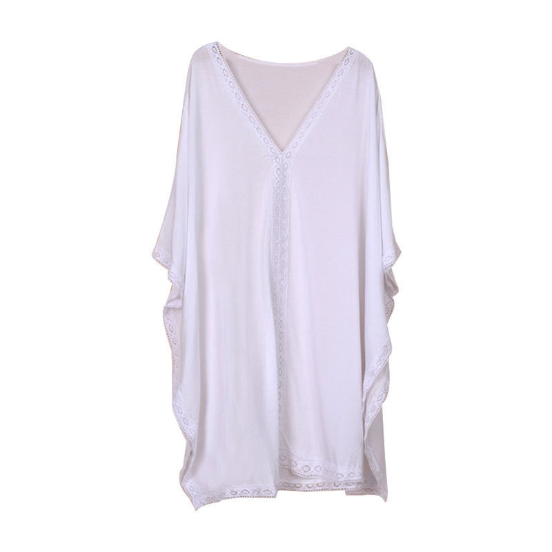 Women's beach poncho with elegant lace accents and loose fit Ivyshape