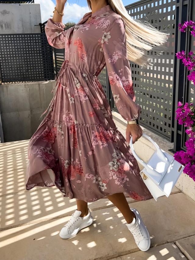 Women's blouse dress with floral details and waist belt Ivyshape