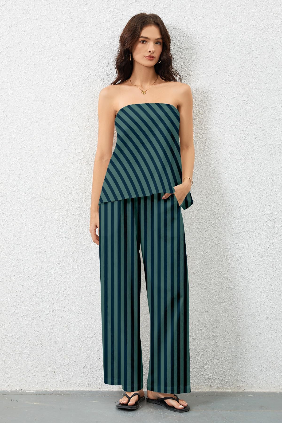 Women's Stylish Wide Leg Striped Set Ivyshape