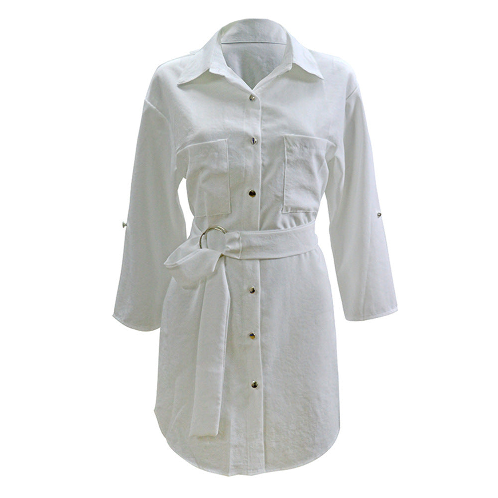 Women's Stylish Belt Design Shirt Dress Ivyshape