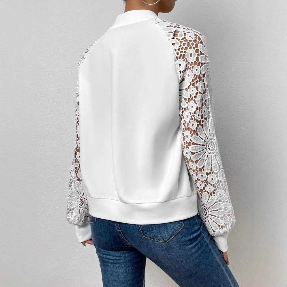Women's bomber jacket with elegant lace sleeves Ivyshape