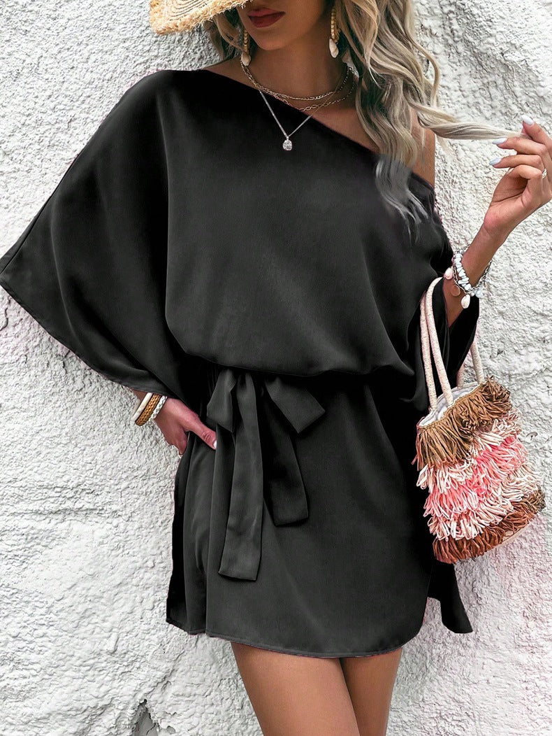 Women’s casual wrap dress with asymmetrical design and waist belt Ivyshape