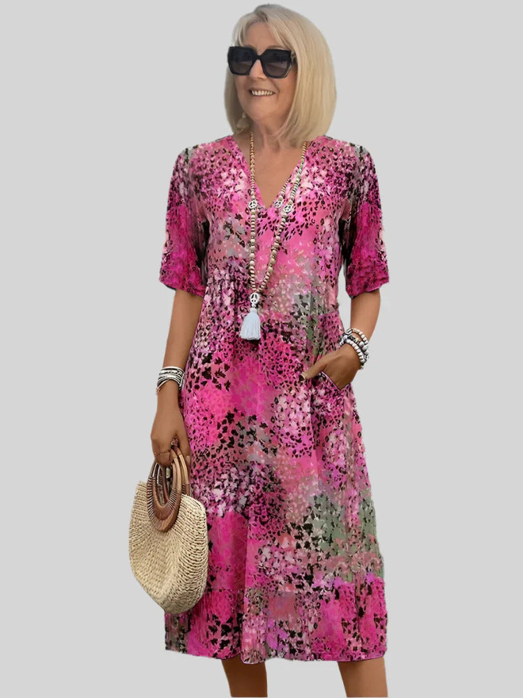 Women's casual dress with V-neck and integrated pockets Ivyshape
