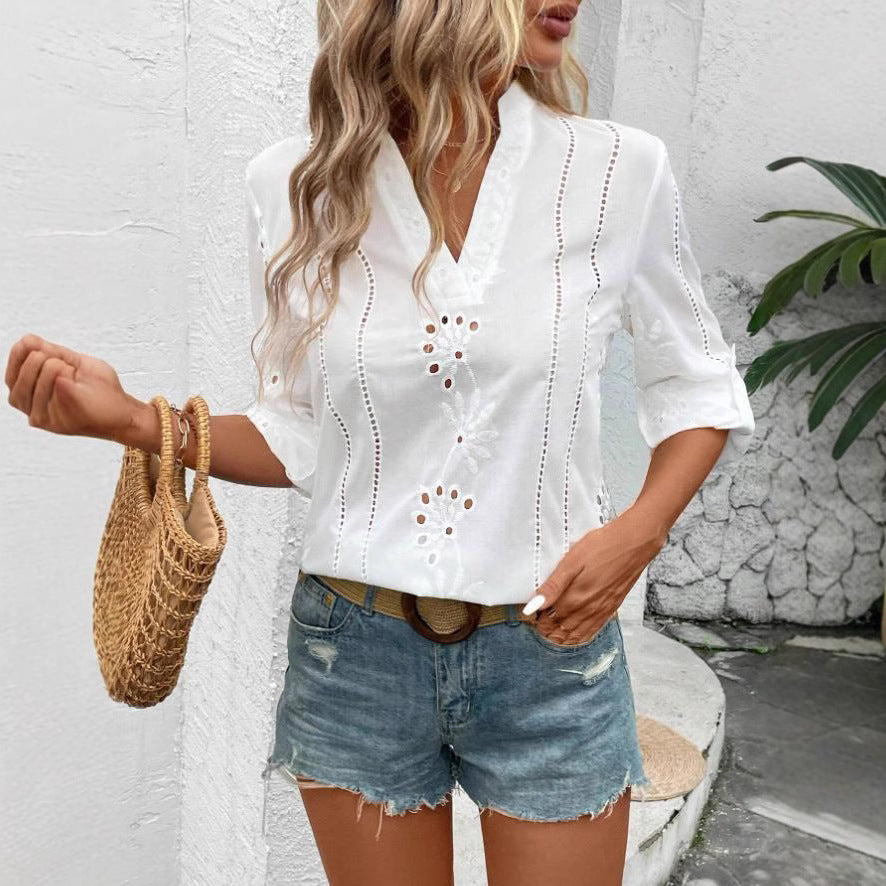 Women's blouse with delicate embroidery design Ivyshape