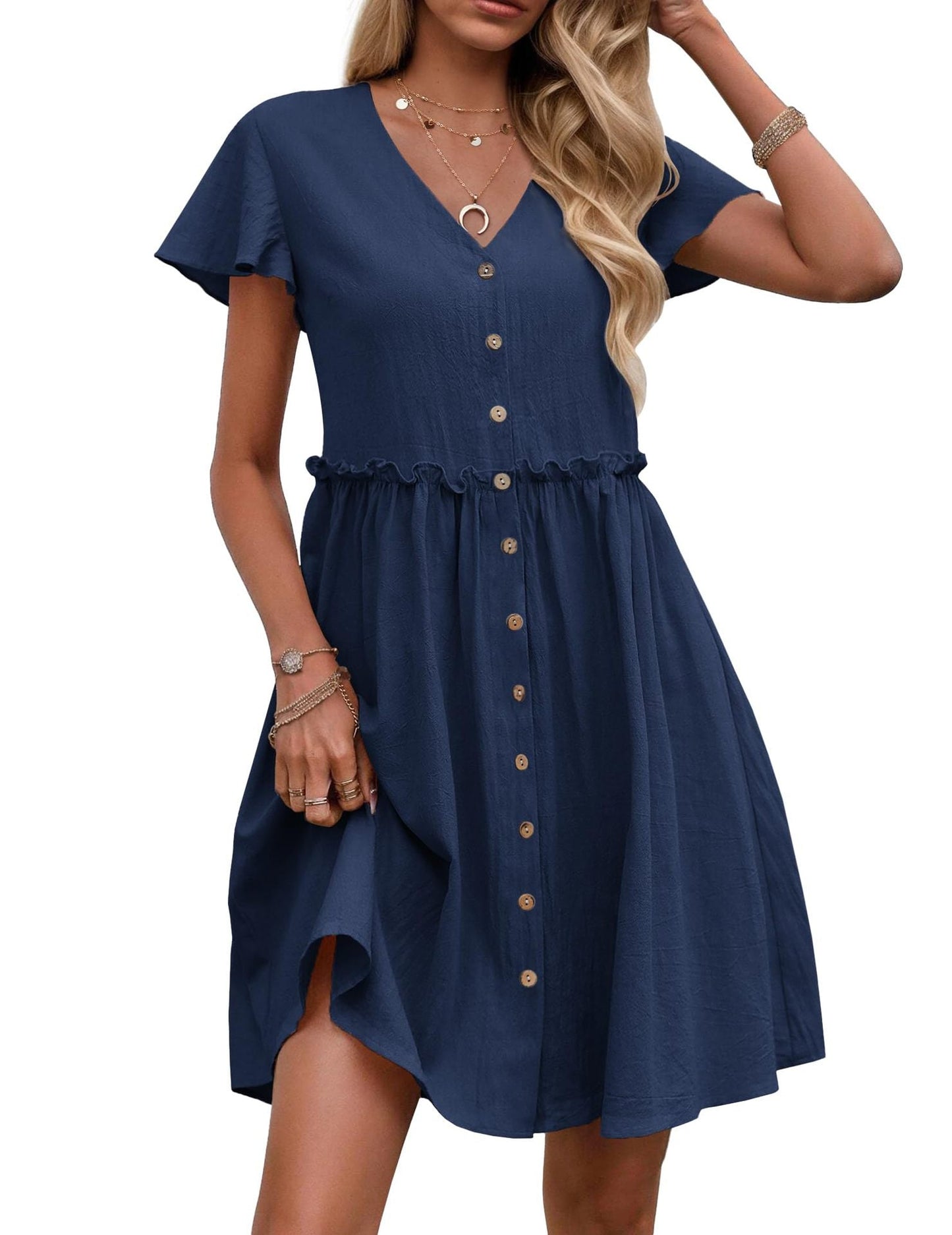 Women's Button-Down Flared Mini Dress Ivyshape