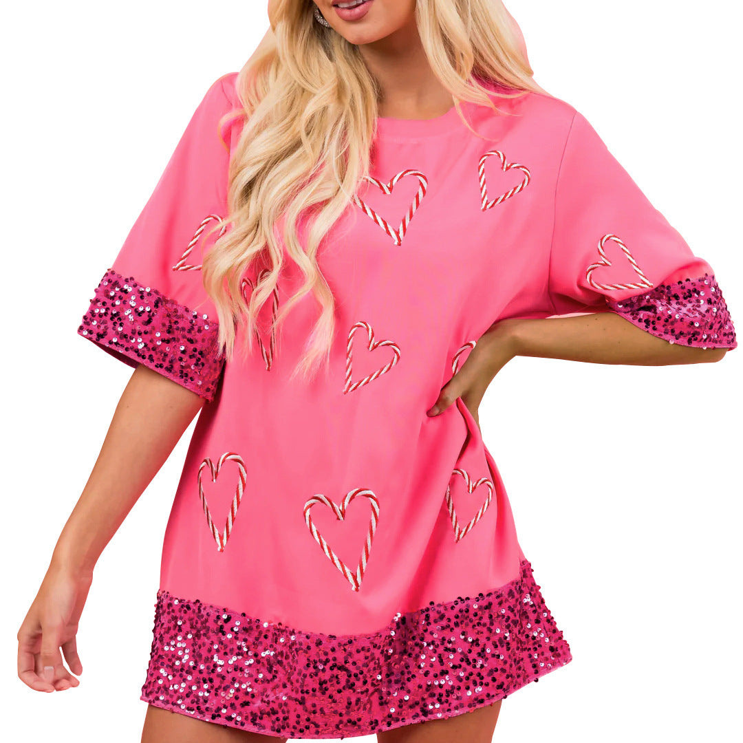 Women's tunic dress with sequin embellishment and heart pattern Ivyshape