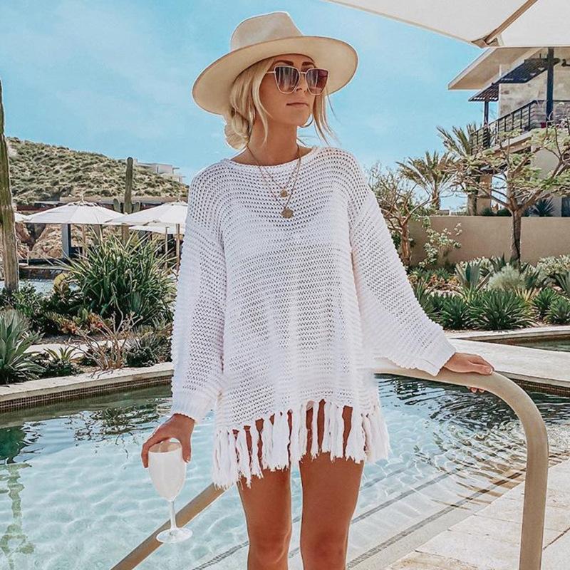 Women's crochet beach pullover with fringed details Ivyshape