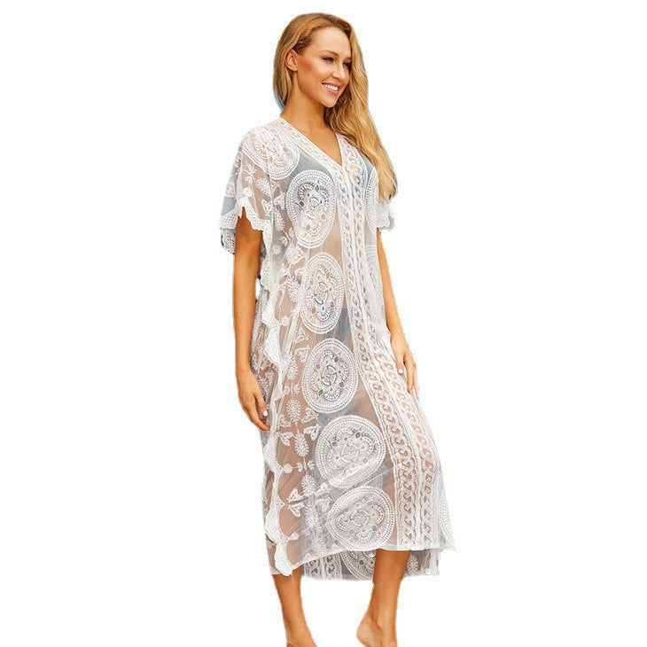 Ladies transparent crochet beach dress Ivyshape
