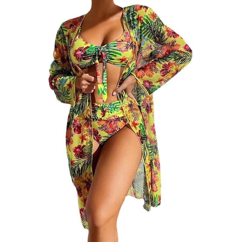 Women's beach kimono with floral pattern and side slit Ivyshape