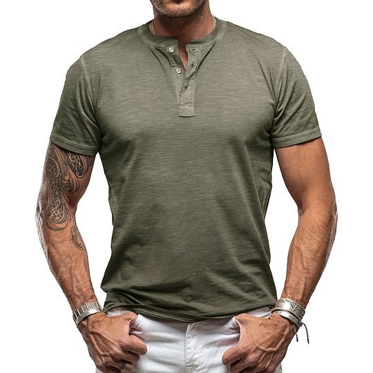 Men's short sleeve shirt with button placket Ivyshape