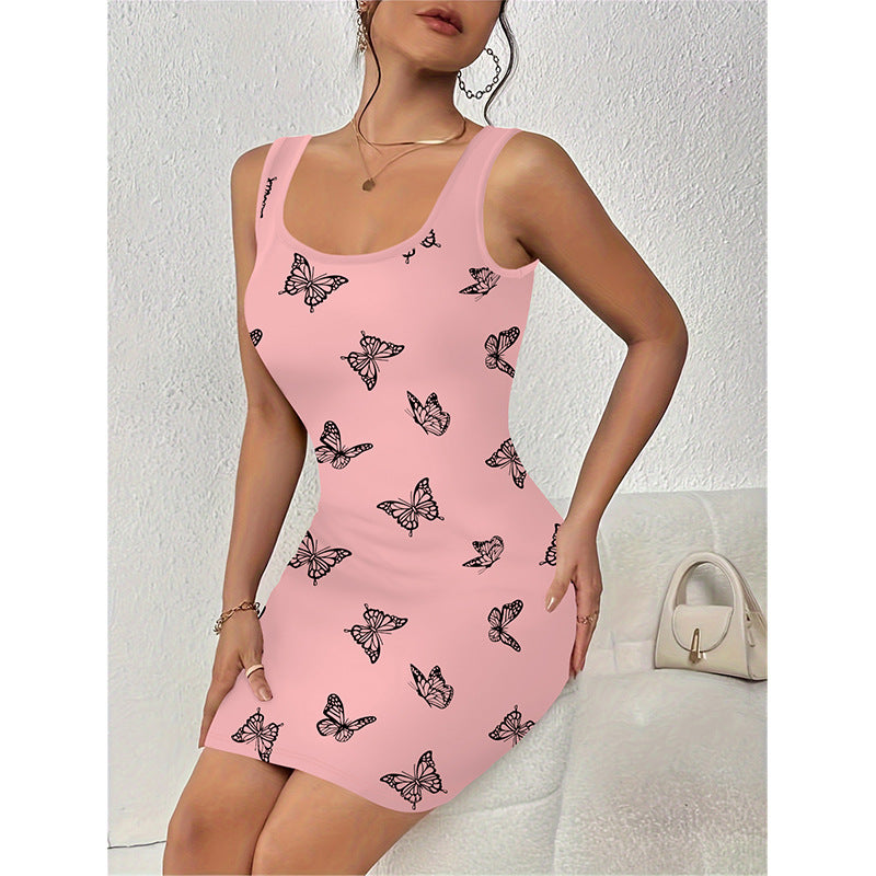Women's fitted dress with butterfly print Ivyshape