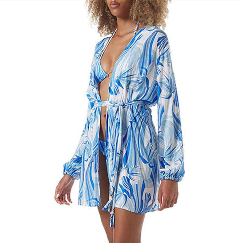 Women's beach cover-up with innovative knot design and elegant sleeves Ivyshape